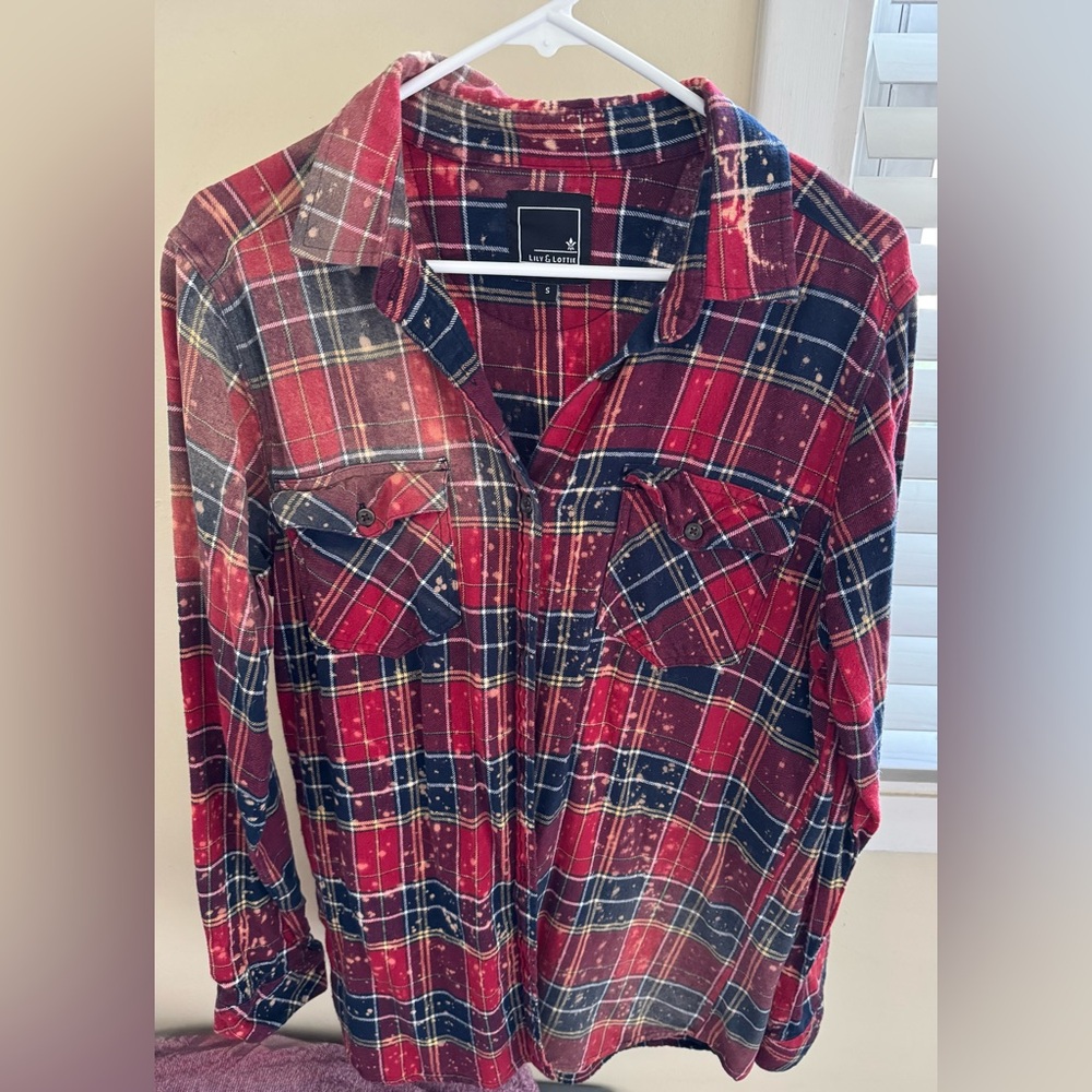 Red and Blue Plaid Button-Up Shirt